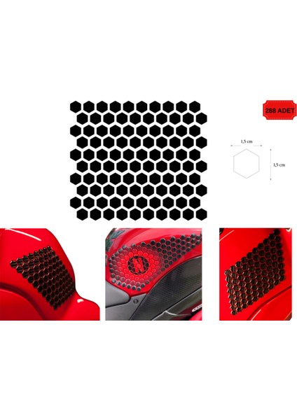 Universal Kaydırmaz 6D Karbon Bal Peteğ Yan Tank Pad 288 (1,5*1,5cm )Adet