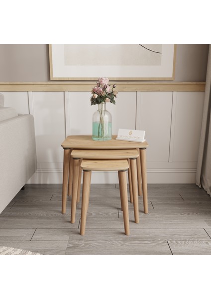 Arvia Atlantik Çam Modern 3'lü Zigon Sehpa Takımı