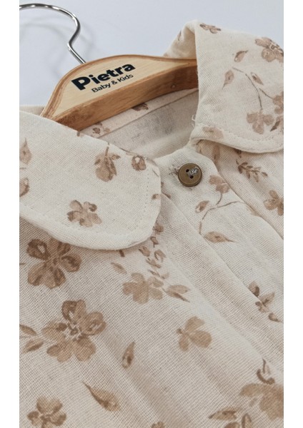 Düğmeli Dijital Baskı Detaylı %100 Pamuk Müslin Kumaş Bebek ve Çocuk Kız Ikili Takım modelleri