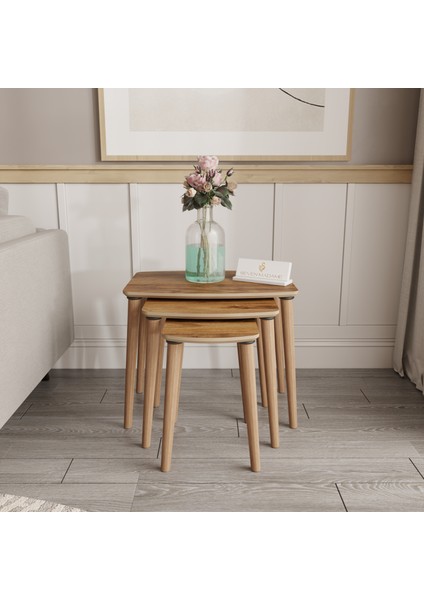 Arvia Amalfi Ceviz Modern 3'lü Zigon Sehpa Takımı