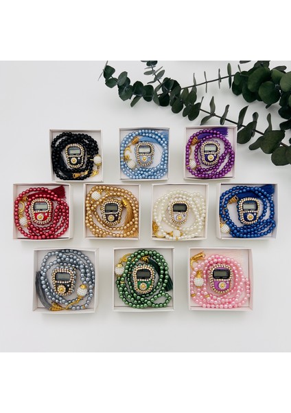 10 Adet Hediyelik Çeyizlik Kutulu Tesbih ve Taşlı Zikirmatik Seti ( Mevlit-Sünnet-Hac-Umre)