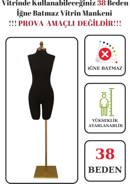 Gold Ayaklı 38 Beden Iğne Batmaz Vitrin ve Fotoğraf Çekimi Için Pantolon Giyebilen Vitrin Mankeni