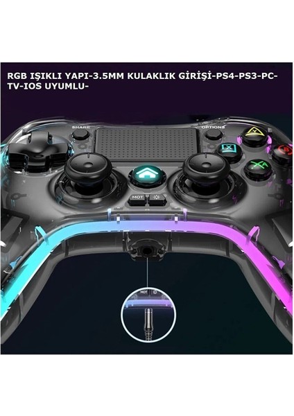 Playstation 4 Rgb LED Işıklı Kablosuz Joystick Gamepad Oyun Kolu fiyatları