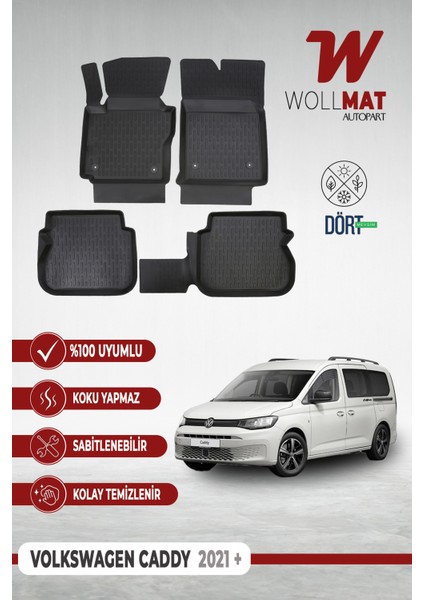 Volkswagen Caddy Paspas 2021 Sonrası Uyumlu 3D Havuzlu Paspas Seti