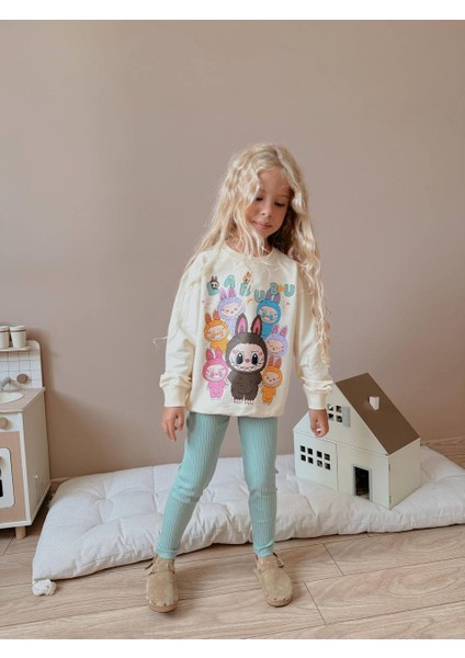 Kız Çocuk Labubu Modelli Taytlı Takım