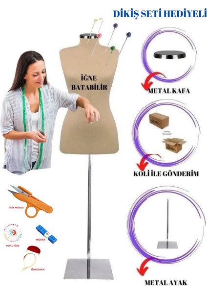 36 Beden Dikiş Seti Hediyeli Fonksiyonel İğne Batabilen Süngerli Terzi Mankeni