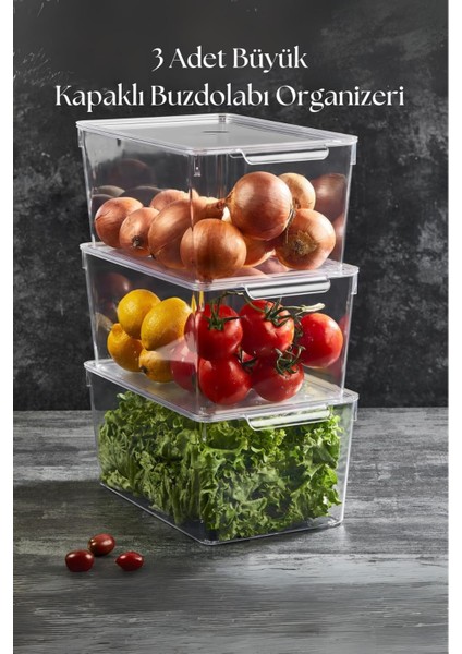3 Lü Kapaklı Buzdolabı Organizeri & Buzdolabı Düzenleyici 6 Lt
