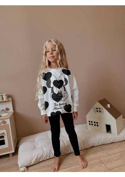 Kız Çocuk Minnie Modelli Taytlı Takım