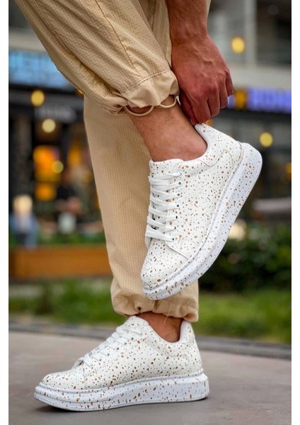 ZRN-X500 Bağcıklı Casual Günlük Erkek Sneaker Beyaz Gold