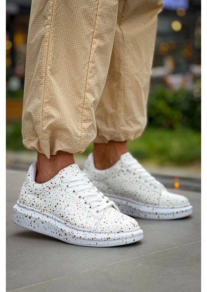 ZRN-X500 Bağcıklı Casual Günlük Erkek Sneaker Beyaz Gold modelleri