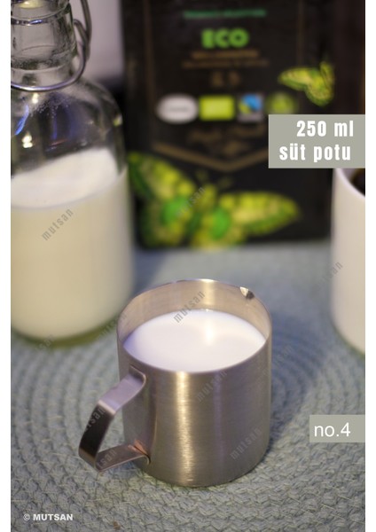 304 Paslanmaz Çelik Sütlük No.4 - 250 ml | Küçük Krema ve Süt Potu | Pitcher | Süt Sunum Kabı