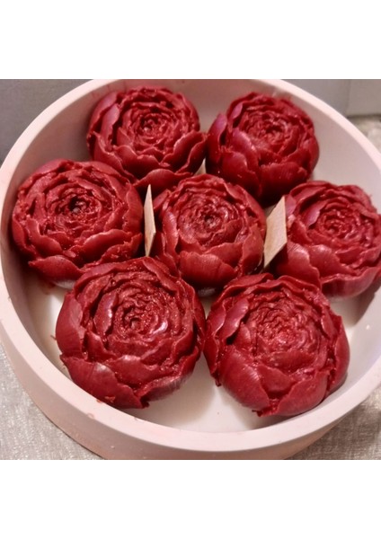 Dekoratif Bordo Gül Kase Mum