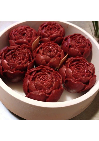 Dekoratif Bordo Gül Kase Mum indirimleri