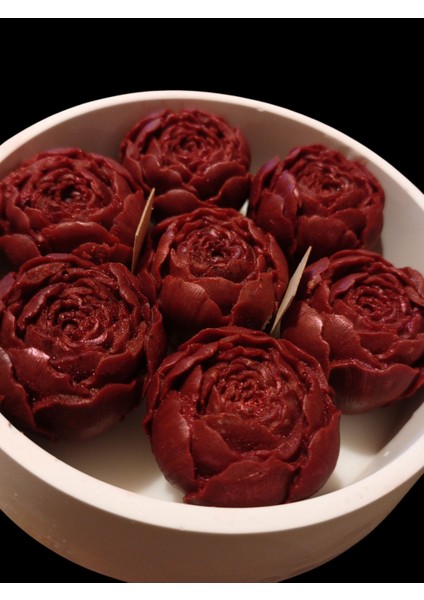 Dekoratif Bordo Gül Kase Mum