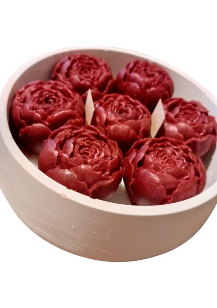 Dekoratif Bordo Gül Kase Mum