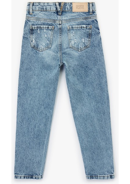 Cep Detaylı Yıpratılmış Detaylı Mom Fit Pamuklu Denim Pantolon fiyatları