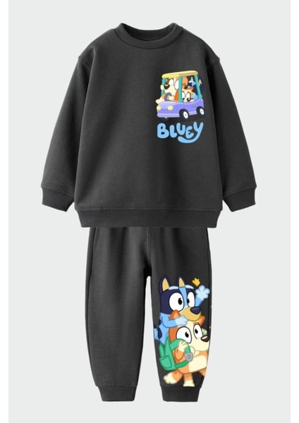 Erkek Çocuk Bluey Baskılı 3 Iplik Pamuklu Kumaş Alt Üst Takım