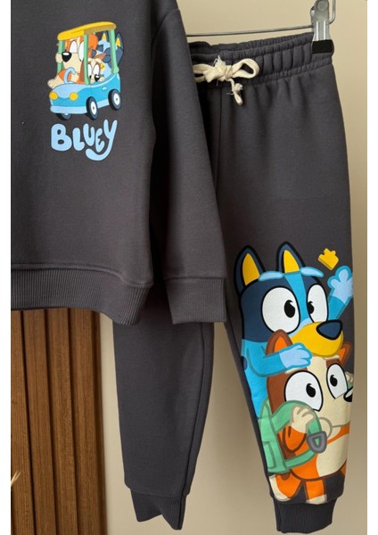 Erkek Çocuk Bluey Baskılı 3 Iplik Pamuklu Kumaş Alt Üst Takım fırsatları