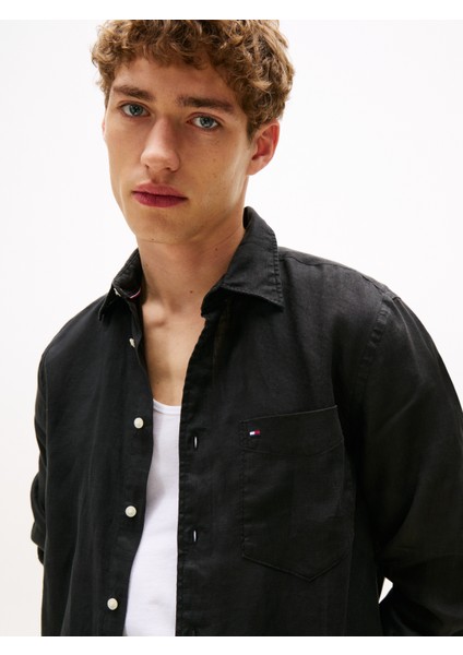 Pıece Dye Lınen Rf Shırt Erkek Siyah Gömlek - MW0MW39425