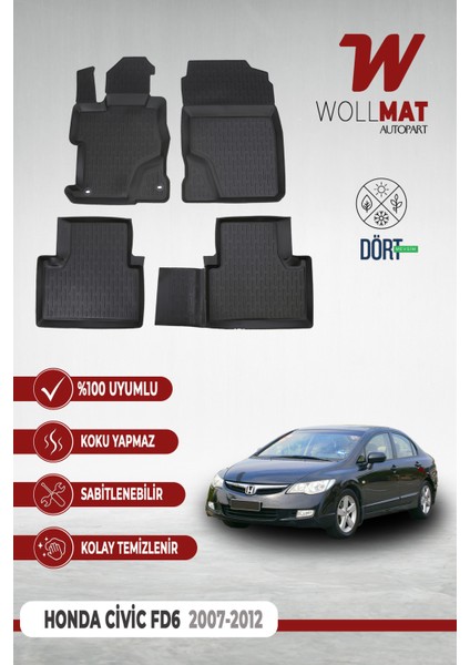 Honda Civic Fd6 Paspas 2007 2012 Arası Uyumlu 3D Havuzlu Paspas Seti