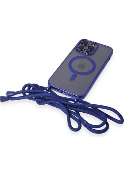 iPhone 13 Pro Kılıf Divo Lazer Askılı Magsafe Kapak - Mavi
