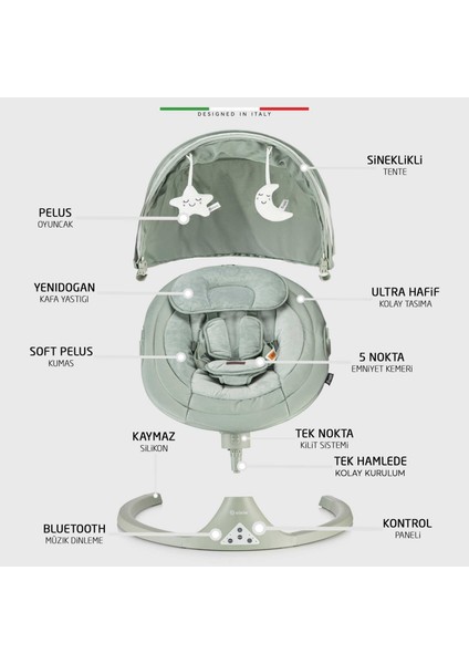 Dormire 2 Elektrikli Otomatik Sallanan Kademeli Ana Kucağı Yeşil modelleri