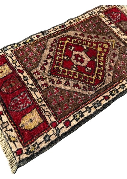 El Dokuma Küçük Kars Halısı 48X90 Kahve Kırmızı Kök Boya Yastık Halı Kahverengi fiyatları