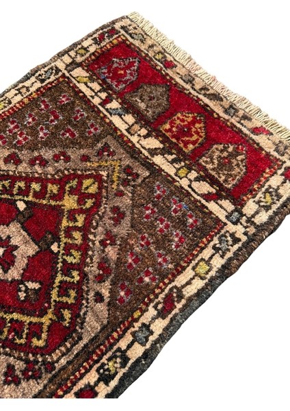 El Dokuma Küçük Kars Halısı 48X90 Kahve Kırmızı Kök Boya Yastık Halı Kahverengi modelleri