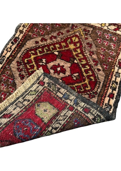 El Dokuma Küçük Kars Halısı 48X90 Kahve Kırmızı Kök Boya Yastık Halı Kahverengi indirimleri