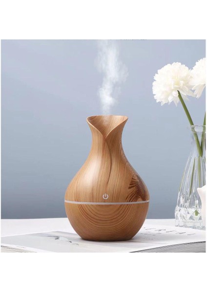 Hava Nemlendirici Aroma Difüzörü 130ML LED Işıklı Ultrasonik Buhar Makinesi Ahşap Desenli