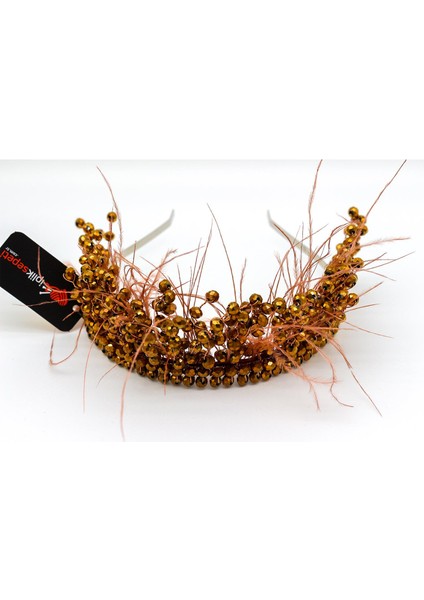 Kristal Taşlı Tüylü Taç Gold - 1 Adet