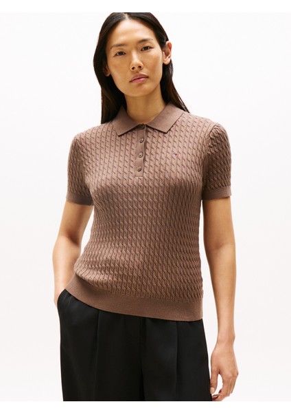 Co Cable Fıne Gg Polo S/s Swt Kadın Kahverengi Kazak - WW0WW41474