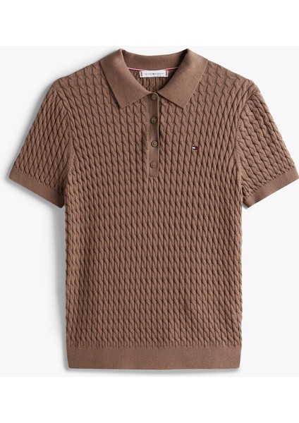 Co Cable Fıne Gg Polo S/s Swt Kadın Kahverengi Kazak - WW0WW41474 fırsatları