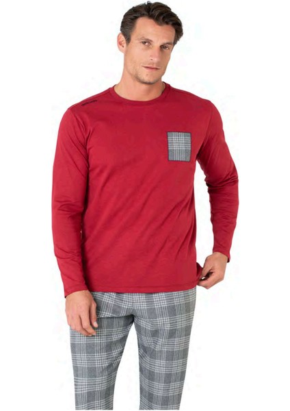 6107 Erkek Bordo Uzun Kollu Bisiklet Yaka Pijama Takımı