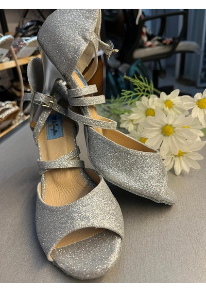Gümüş Simli 8,5 cm 13 Pont Kapalı Topuk Tango, Dans ve Salon Ayakkabısı El Emeği Özel Seri Üretim fiyatları