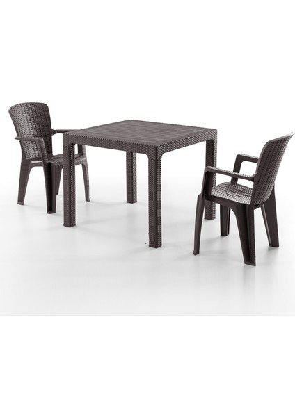 Side 2 Kişilik Rattan Masa Sandalye Takımı Kahve