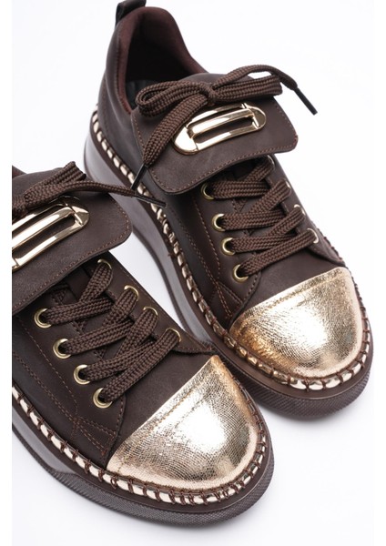 Kadın Nubuk Sneaker Spor Ayakkabı Gold Detaylı Kahve Glorina fırsatları