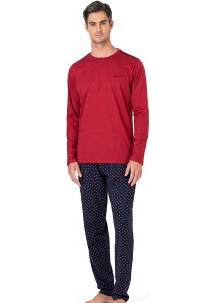 6099 Erkek Bordo Uzun Kollu Bisiklet Yaka Pijama Takımı