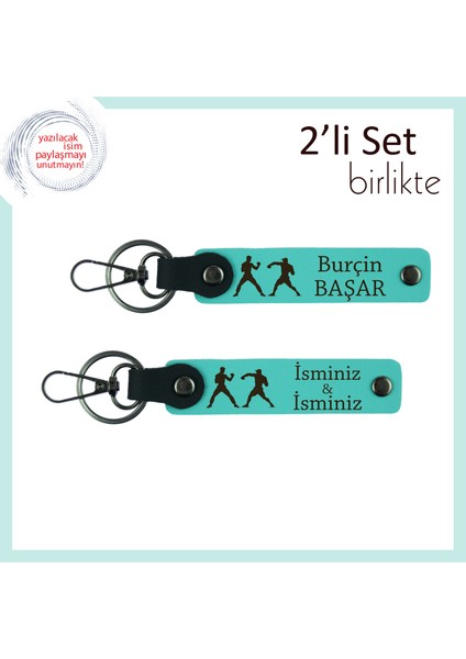 Kung Fu Felsefesine Uygun, Kişisel Yazılı 2’li Anahtarlık, Denge ve Güç Armağanı, Turkuaz-Turkuaz