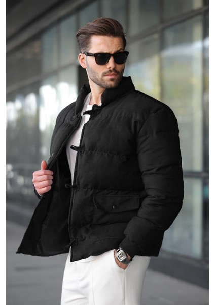 Siyah Düğmeli Dik Yaka Erkek Şişme Mont E7435 fiyatları