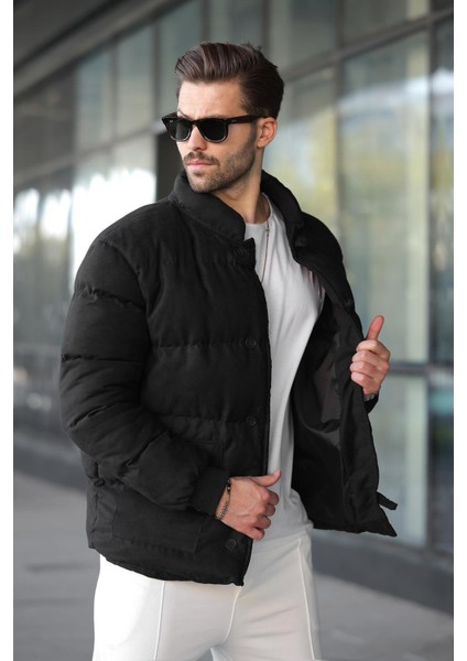 Siyah Düğmeli Dik Yaka Erkek Şişme Mont E7435 modelleri