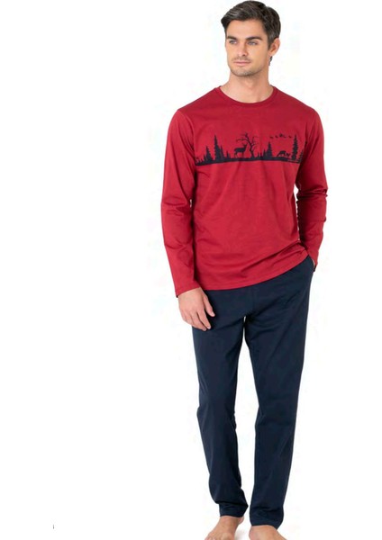 6104 Erkek Bordo Uzun Kollu Bisiklet Yaka Pijama Takımı