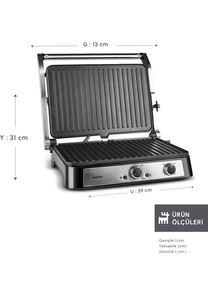 Zaman Ayarlı 2000W Inox 6 Dilim Izgara ve Tost Makinesi, Şık ve Kullanışlı Seçenek fiyatları