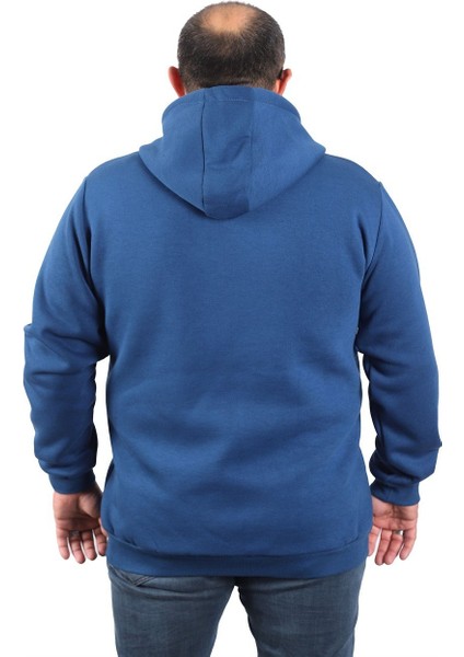 Mocgrande Büyük Beden Unisex Kapüşonlu 3ip Sweat 11701 Indıgo