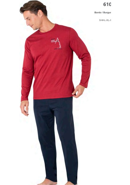 6103 Erkek Bordo Uzun Kollu Bisiklet Yaka Pijama Takımı