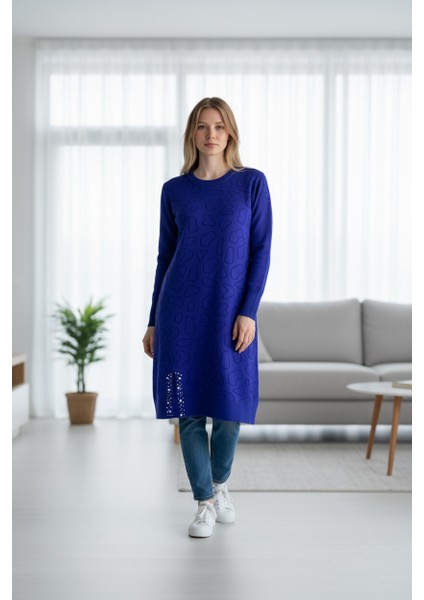 Kadın Önü Desenli Etek Yan Ucu Boncuklu Düşük Kol Tunik fiyatları