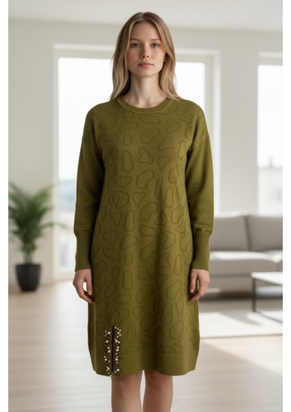 Kadın Önü Desenli Etek Yan Ucu Boncuklu Düşük Kol Tunik fiyatları