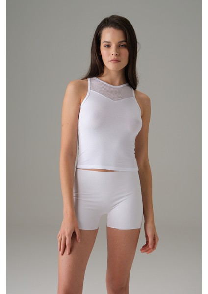 Kadın Halter File Yaka Atlet Beyaz 9401