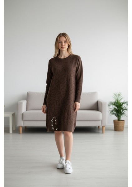 Kadın Önü Desenli Etek Yan Ucu Boncuklu Düşük Kol Tunik fiyatları