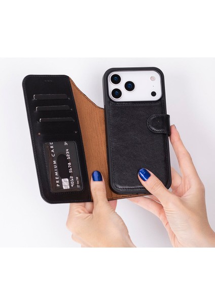 Bloomcase Magic Wallet Obsidian Black Apple iPhone 17 Pro (6.3") Hakiki Deri Çıkarılabilir Cüzdanlı Telefon Kılıfı fiyatları